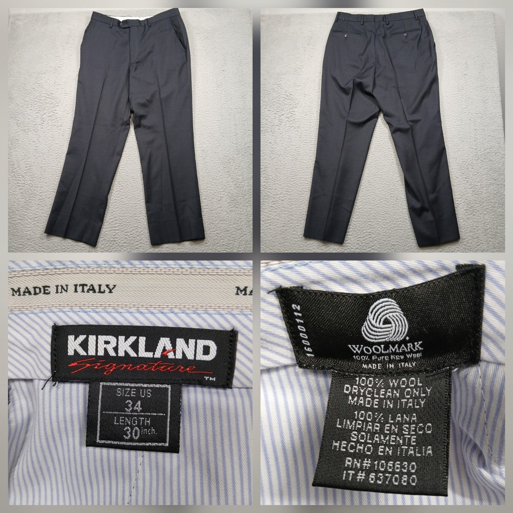 Kirkland Signature Wool‎ Dress Pants Men 34x30 Black Made in Italy